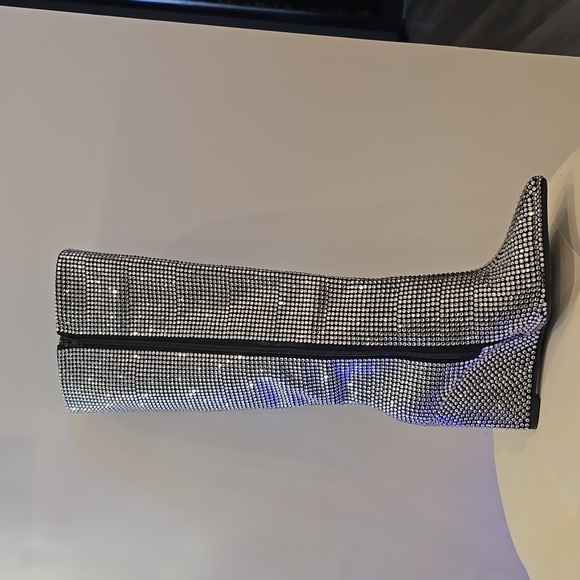 Gianna Bini Wedge Heel Rhinestone Knee High Silver BOOTS Disco Ball Cinderella - Picture 4 of 7